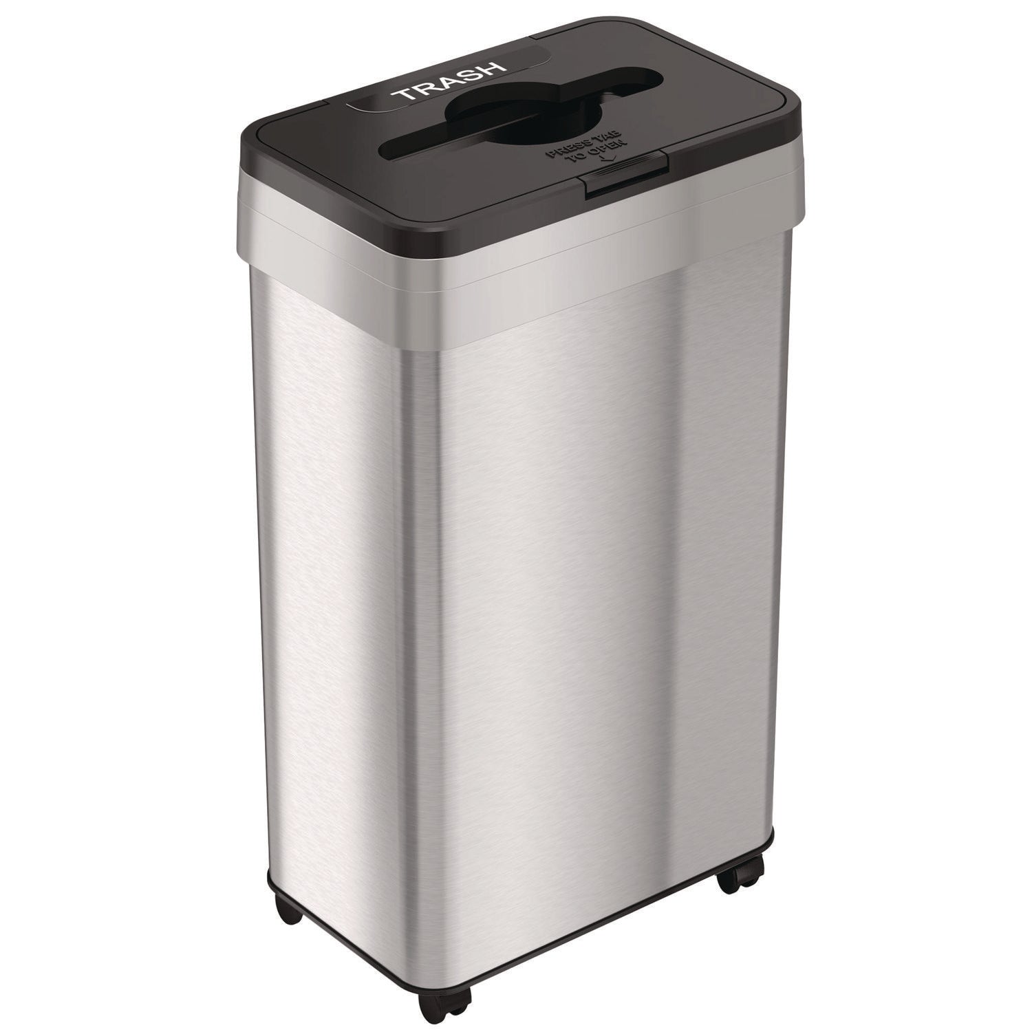 hls-commercial-r-open-top-trash-bin-with-wheels-and-color-coded-lid-21-gal-plastic-stainless-steel-silver-black-hlmhls21uotmtrs_1